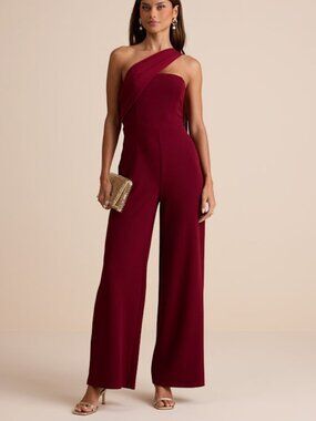 Lulus Hexley Burgundy One-shoulder Sash Scarf Jumpsuit Red - Size S